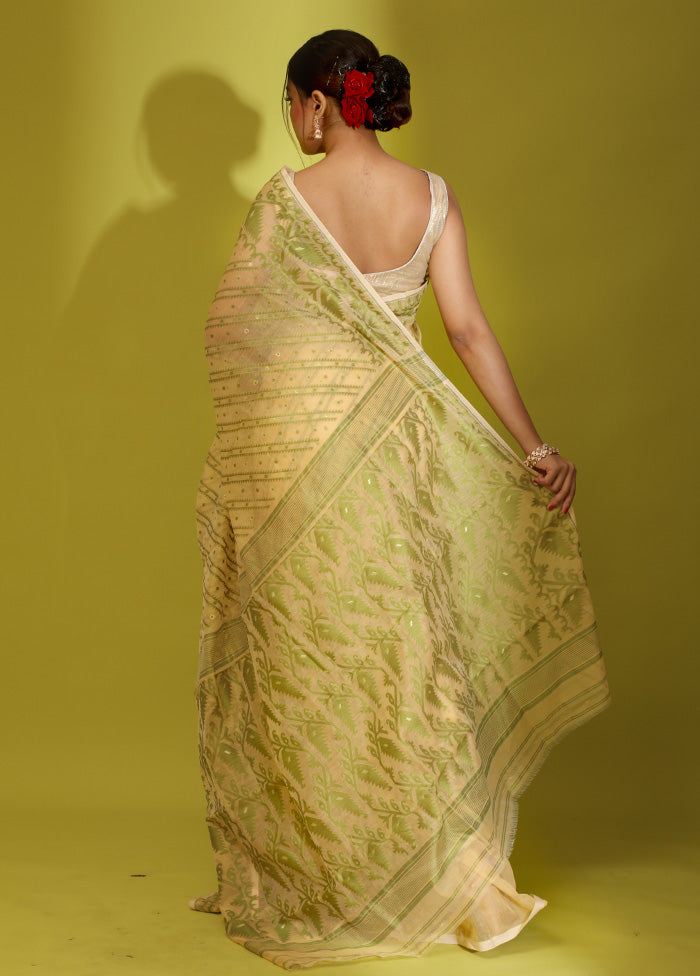 Cream Tant Cotton Saree Without Blouse Piece - Indian Silk House Agencies