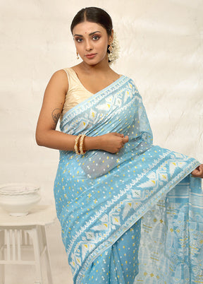 Blue Tant Cotton Saree Without Blouse Piece - Indian Silk House Agencies