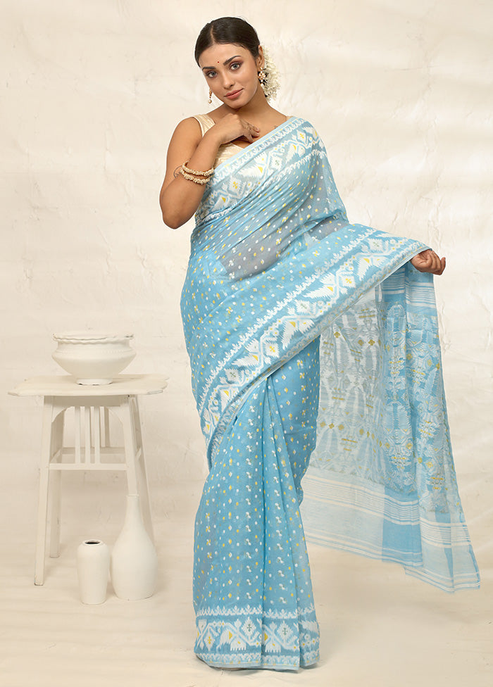 Blue Tant Cotton Saree Without Blouse Piece - Indian Silk House Agencies