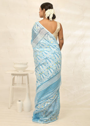 Blue Tant Cotton Saree Without Blouse Piece - Indian Silk House Agencies