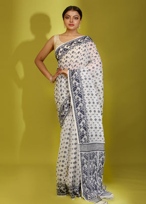 White Tant Cotton Saree Without Blouse Piece - Indian Silk House Agencies