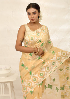 Cream Tant Cotton Saree Without Blouse Piece - Indian Silk House Agencies