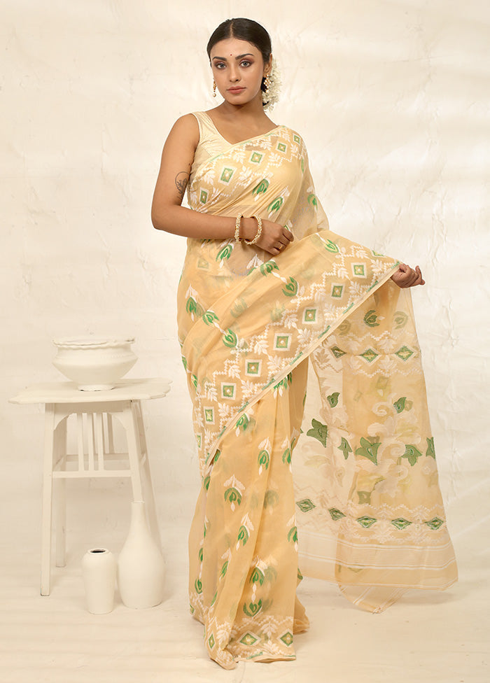 Cream Tant Cotton Saree Without Blouse Piece - Indian Silk House Agencies