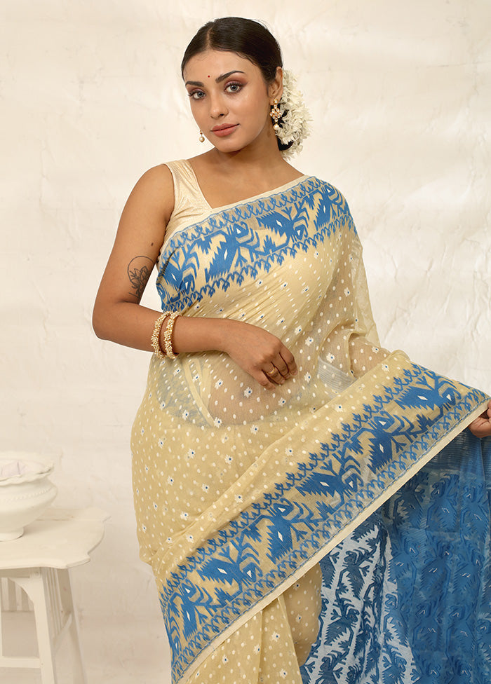 Cream Tant Cotton Saree Without Blouse Piece - Indian Silk House Agencies