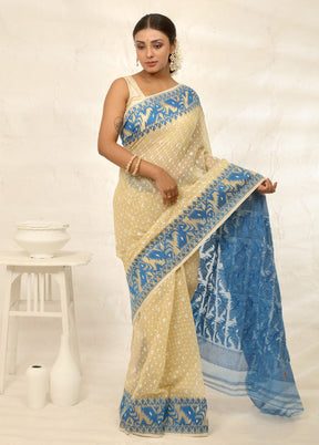 Cream Tant Cotton Saree Without Blouse Piece - Indian Silk House Agencies