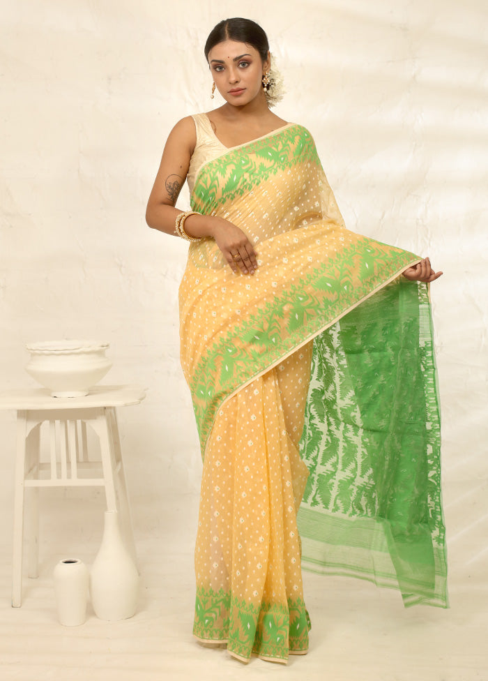 Cream Tant Cotton Saree Without Blouse Piece - Indian Silk House Agencies