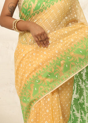 Cream Tant Cotton Saree Without Blouse Piece - Indian Silk House Agencies