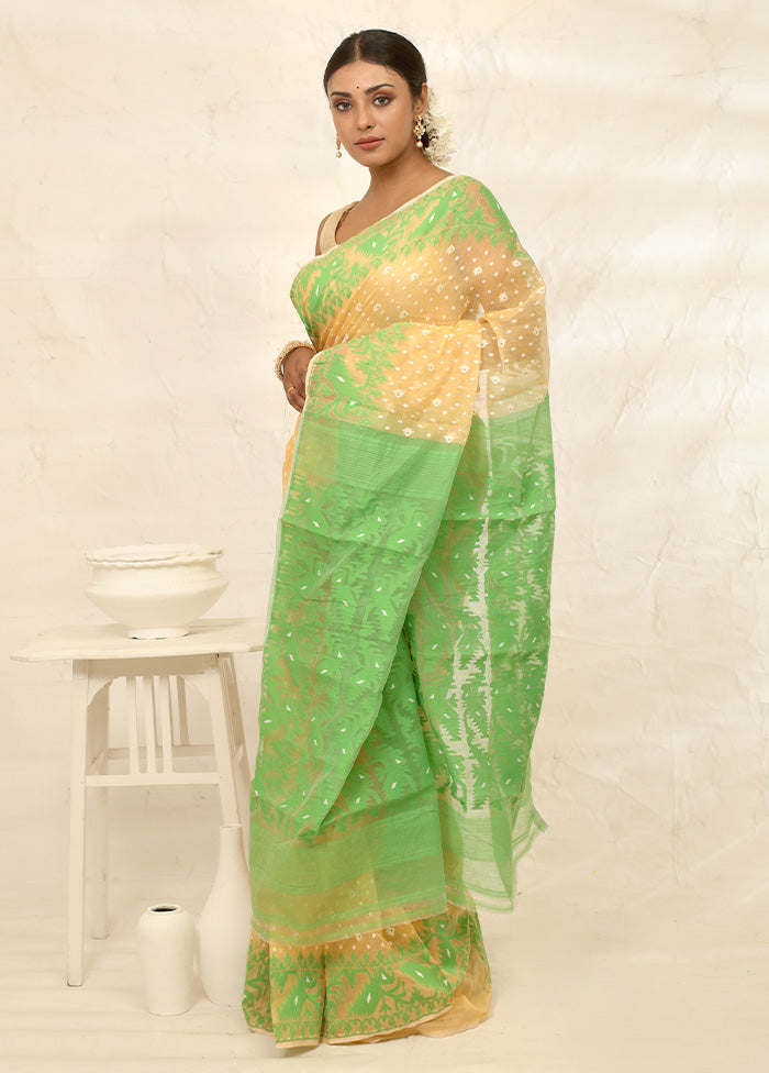 Cream Tant Cotton Saree Without Blouse Piece - Indian Silk House Agencies