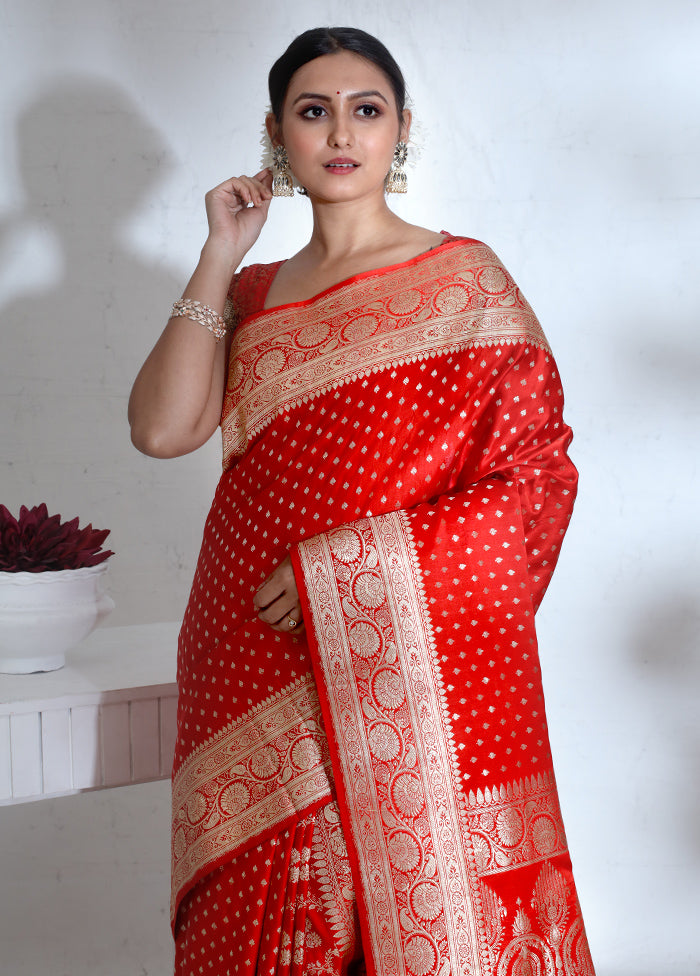 Red Banarasi Pure Silk Saree With Blouse Piece - Indian Silk House Agencies