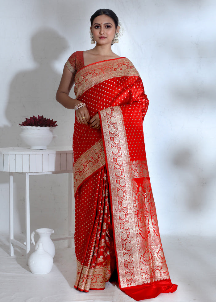 Red Banarasi Pure Silk Saree With Blouse Piece - Indian Silk House Agencies