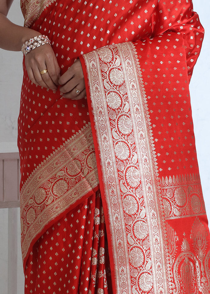 Red Banarasi Pure Silk Saree With Blouse Piece - Indian Silk House Agencies