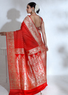 Red Banarasi Pure Silk Saree With Blouse Piece - Indian Silk House Agencies