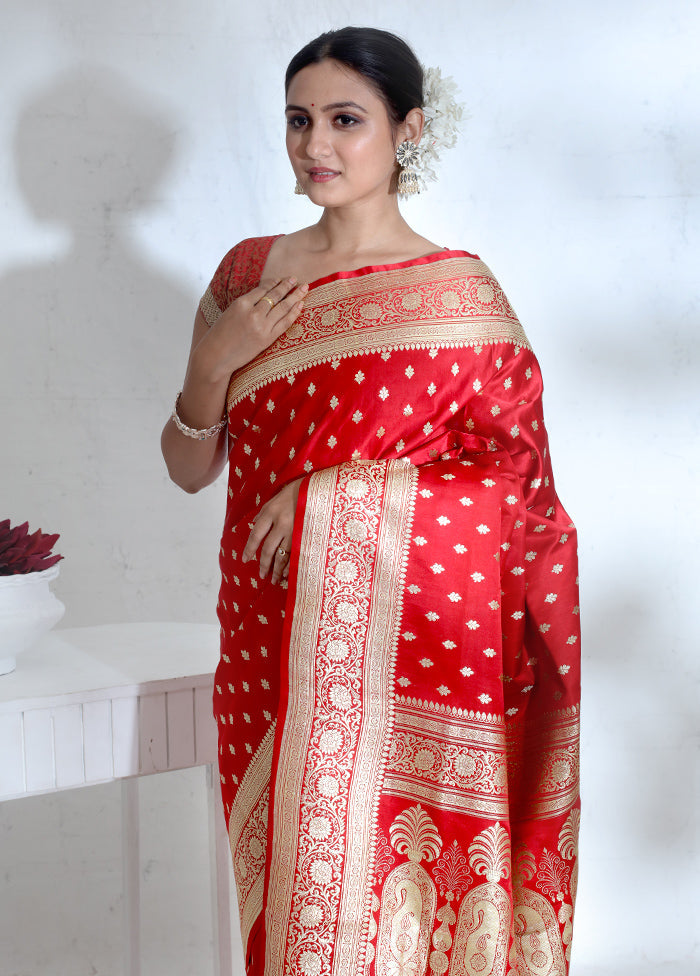 Red Banarasi Pure Silk Saree With Blouse Piece - Indian Silk House Agencies