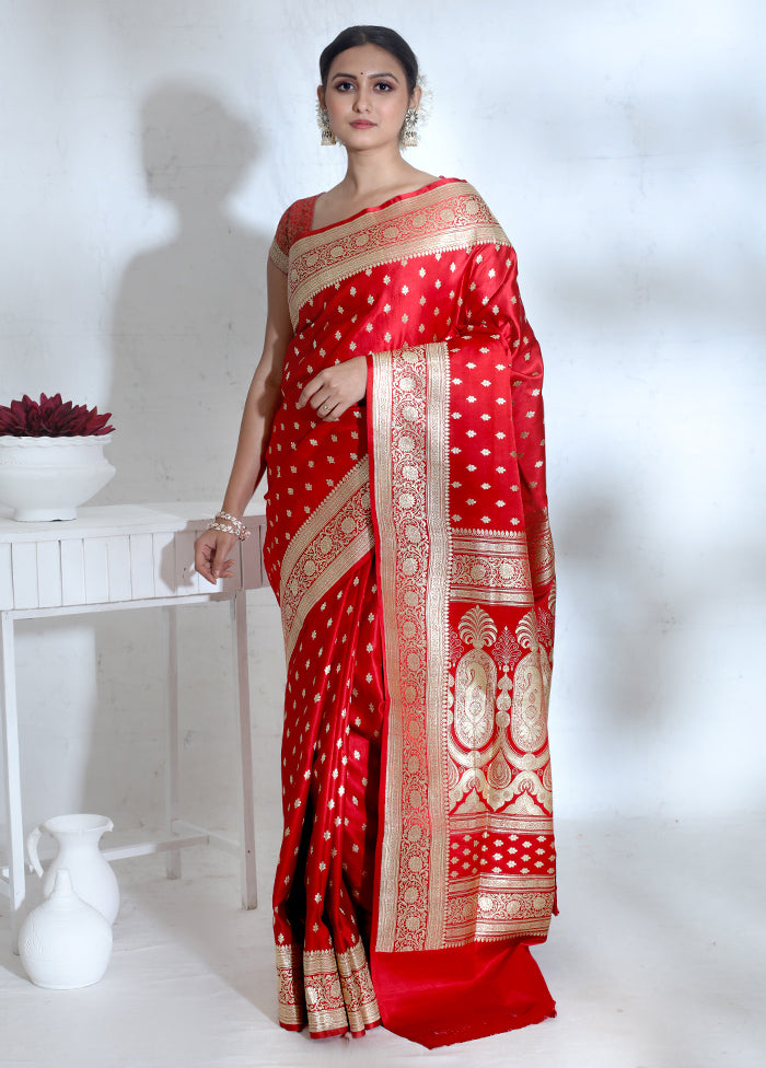 Red Banarasi Pure Silk Saree With Blouse Piece - Indian Silk House Agencies