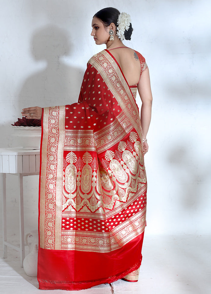 Red Banarasi Pure Silk Saree With Blouse Piece - Indian Silk House Agencies