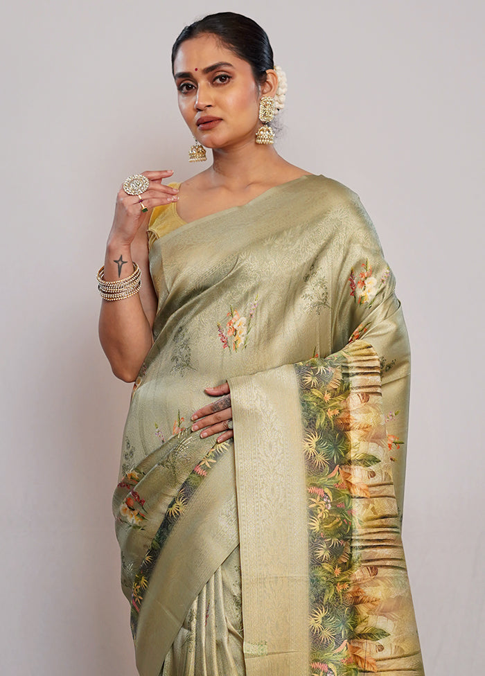 Green Dupion Silk Saree With Blouse Piece - Indian Silk House Agencies