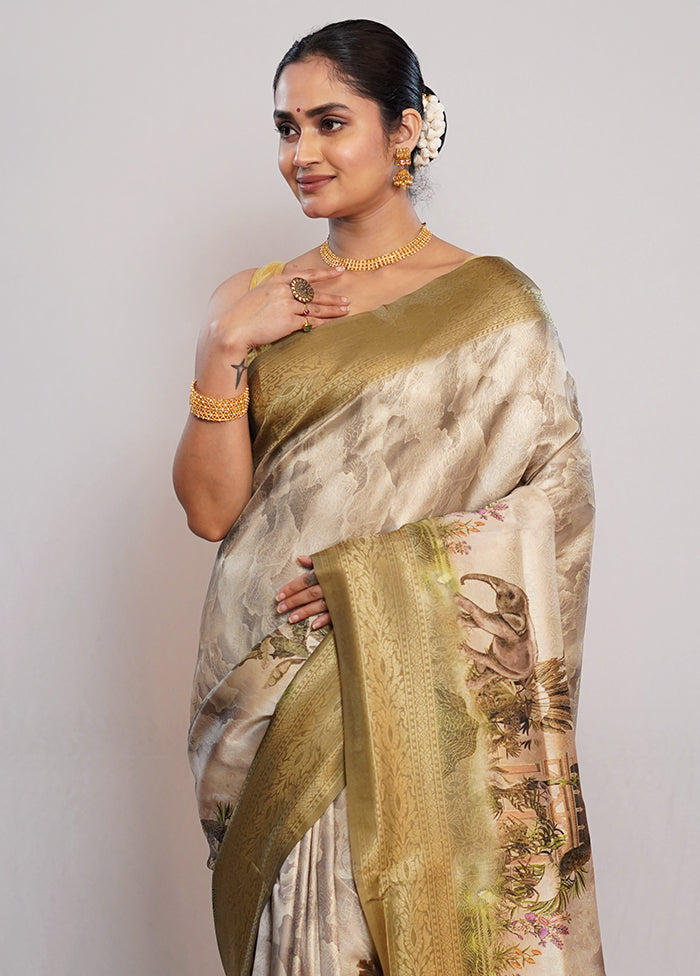 Cream Dupion Silk Saree With Blouse Piece - Indian Silk House Agencies