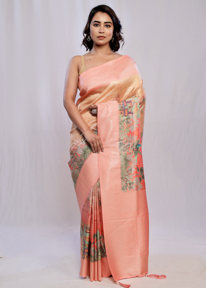 Cream Dupion Silk Saree With Blouse Piece - Indian Silk House Agencies