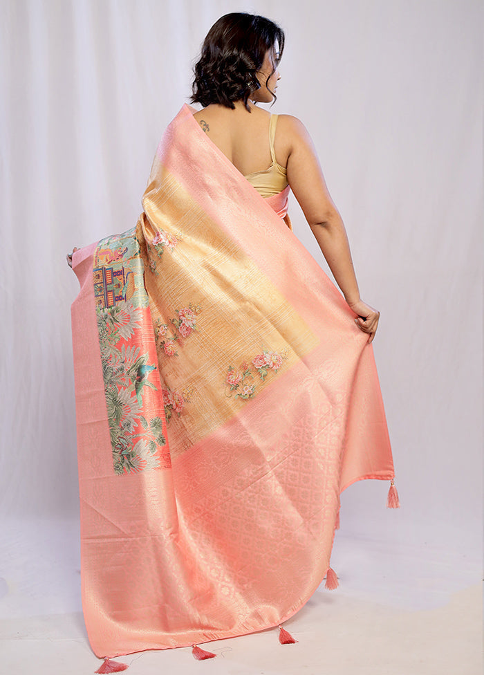 Cream Dupion Silk Saree With Blouse Piece - Indian Silk House Agencies