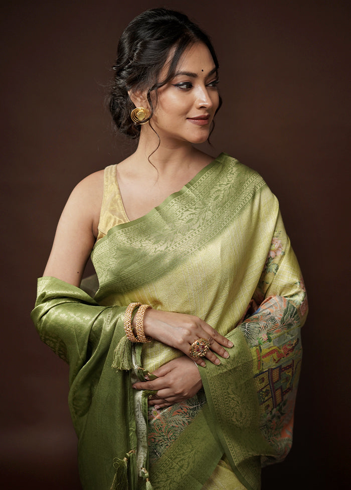 Green Dupion Silk Saree With Blouse Piece - Indian Silk House Agencies