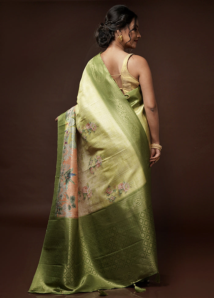 Green Dupion Silk Saree With Blouse Piece - Indian Silk House Agencies