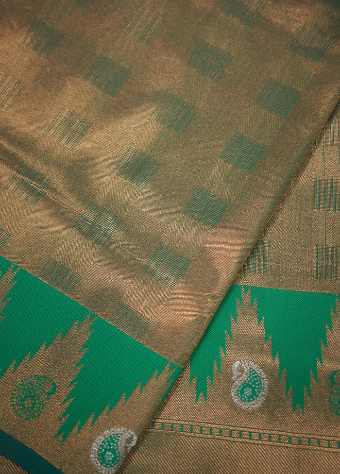 Green Dupion Silk Saree With Blouse Piece - Indian Silk House Agencies