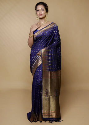 Blue Dupion Silk Saree With Blouse Piece