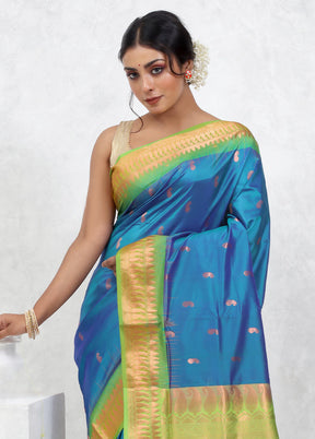 Blue Kanjivaram Pure Silk Saree With Blouse Piece