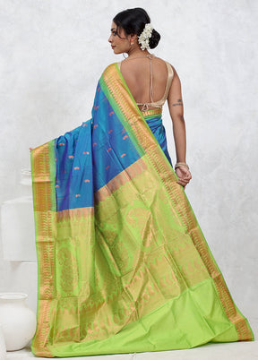 Blue Kanjivaram Pure Silk Saree With Blouse Piece