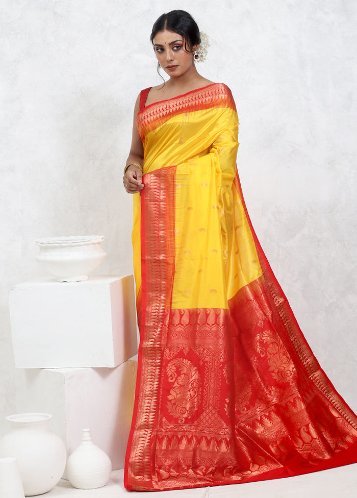 Yellow Kanjivaram Pure Silk Saree With Blouse Piece - Indian Silk House Agencies