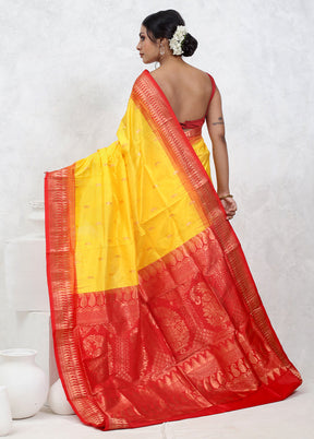 Yellow Kanjivaram Pure Silk Saree With Blouse Piece - Indian Silk House Agencies