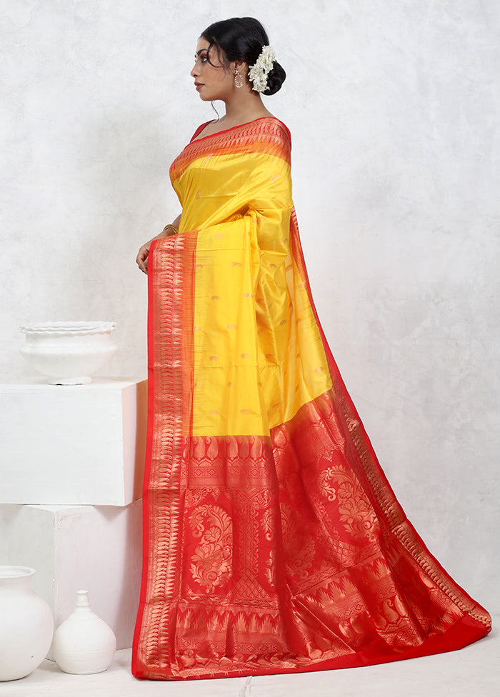 Yellow Kanjivaram Pure Silk Saree With Blouse Piece - Indian Silk House Agencies