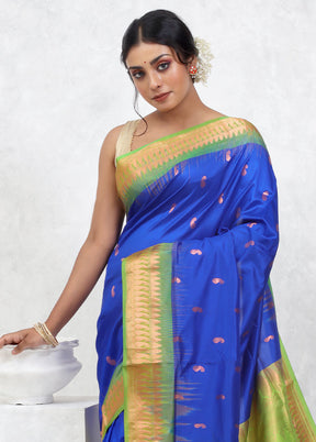 Blue Kanjivaram Pure Silk Saree With Blouse Piece - Indian Silk House Agencies