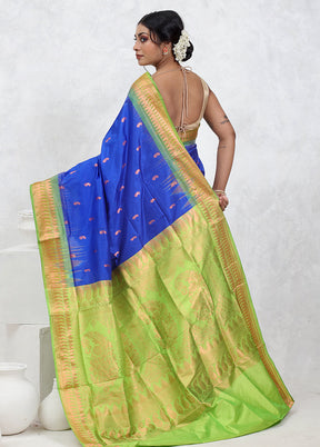 Blue Kanjivaram Pure Silk Saree With Blouse Piece