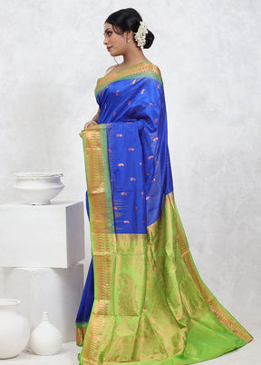 Blue Kanjivaram Pure Silk Saree With Blouse Piece