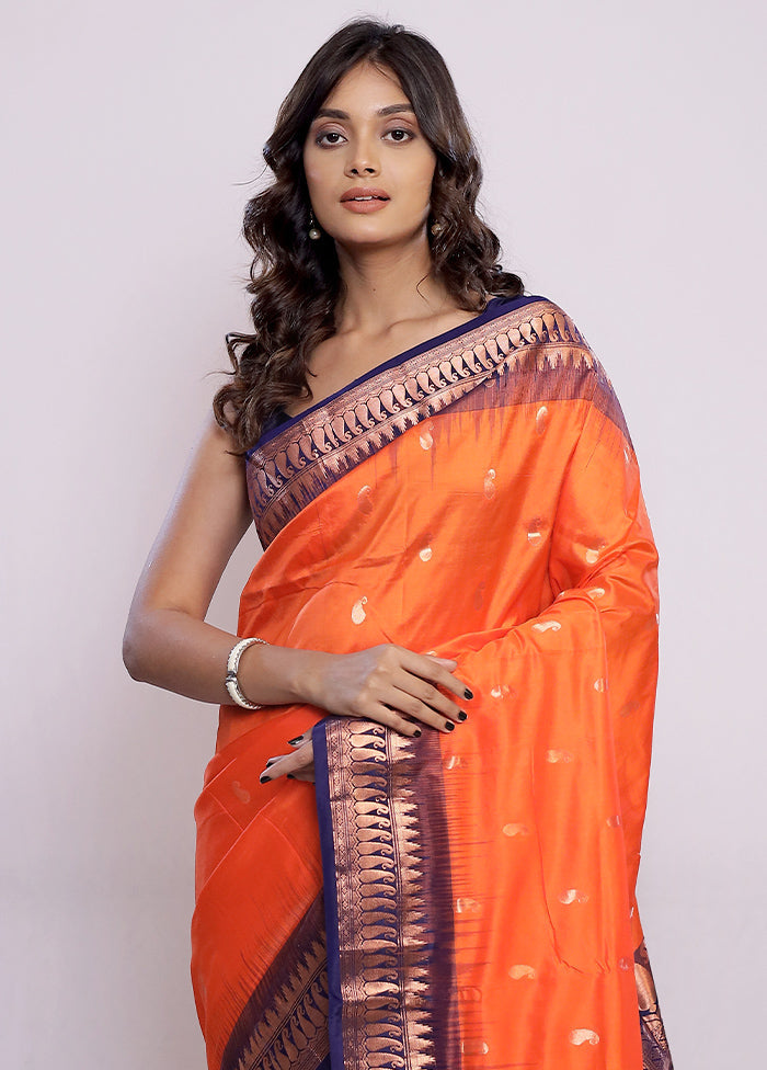 Rust Kanjivaram Pure Silk Saree With Blouse Piece - Indian Silk House Agencies