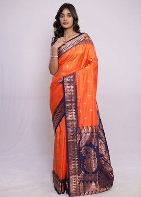 Rust Kanjivaram Pure Silk Saree With Blouse Piece - Indian Silk House Agencies