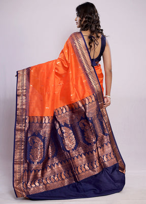 Rust Kanjivaram Pure Silk Saree With Blouse Piece - Indian Silk House Agencies