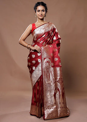 Maroon Banarasi Silk Saree With Blouse Piece - Indian Silk House Agencies