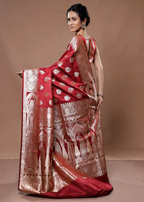 Maroon Banarasi Silk Saree With Blouse Piece - Indian Silk House Agencies