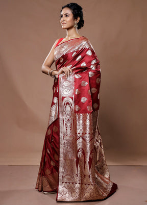 Maroon Banarasi Silk Saree With Blouse Piece - Indian Silk House Agencies