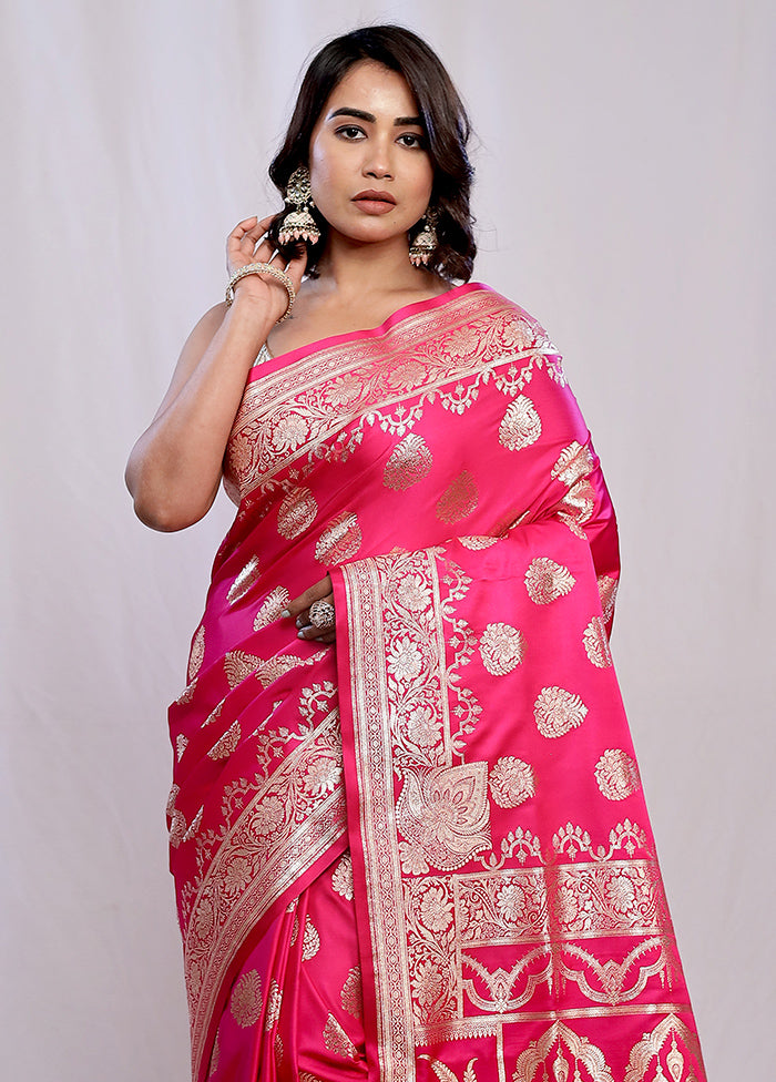 Pink Banarasi Silk Saree With Blouse Piece - Indian Silk House Agencies