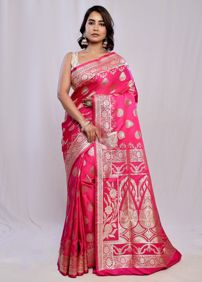 Pink Banarasi Silk Saree With Blouse Piece - Indian Silk House Agencies