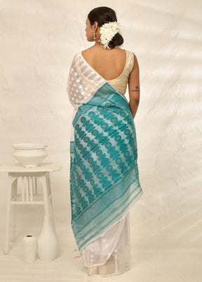 White Tant Cotton Saree Without Blouse Piece - Indian Silk House Agencies