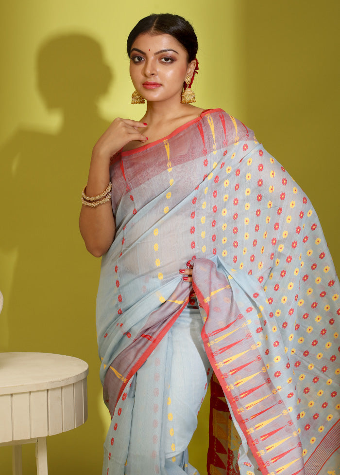 Blue Tant Cotton Saree Without Blouse Piece - Indian Silk House Agencies