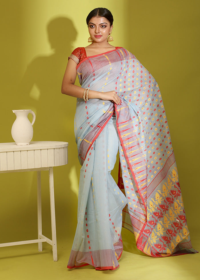 Blue Tant Cotton Saree Without Blouse Piece - Indian Silk House Agencies