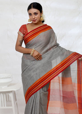 Grey Cotton Saree With Blouse Piece - Indian Silk House Agencies