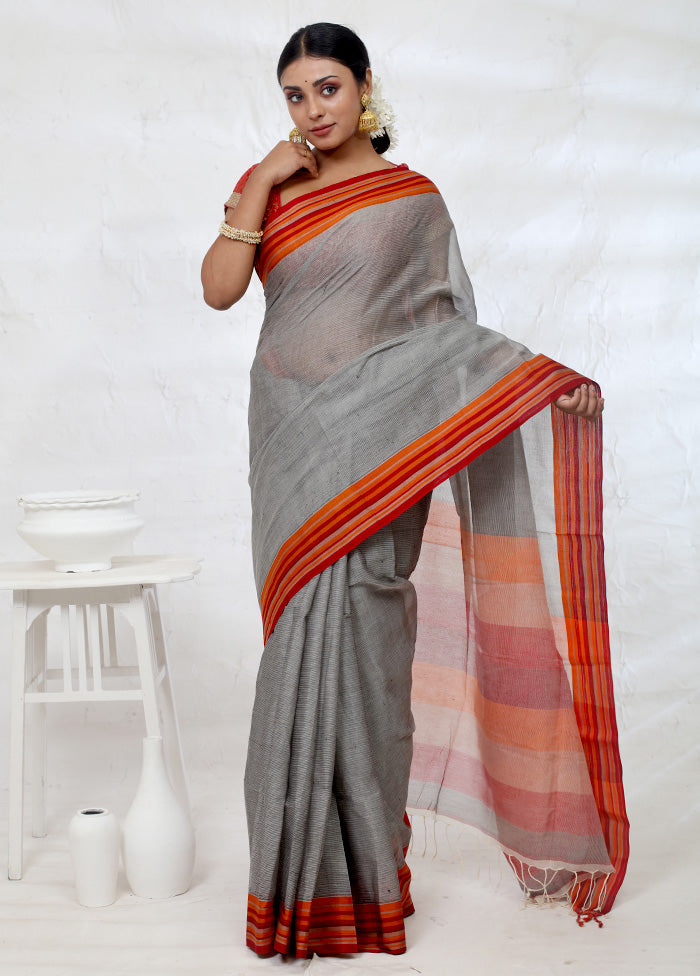 Grey Cotton Saree With Blouse Piece - Indian Silk House Agencies