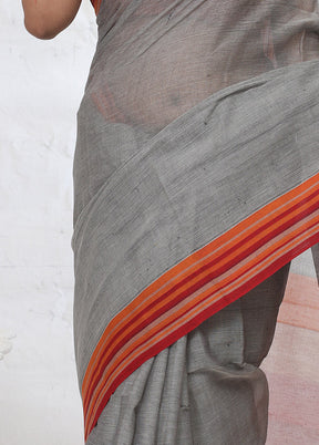 Grey Cotton Saree With Blouse Piece - Indian Silk House Agencies