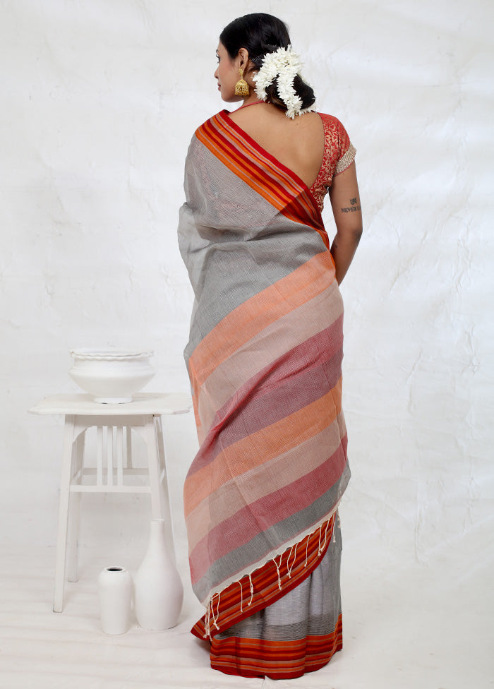 Grey Cotton Saree With Blouse Piece - Indian Silk House Agencies